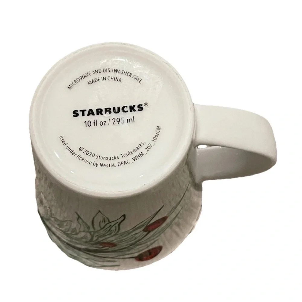 Starbucks Coffee Mug White‎ Floral Red Berries 10 fl oz